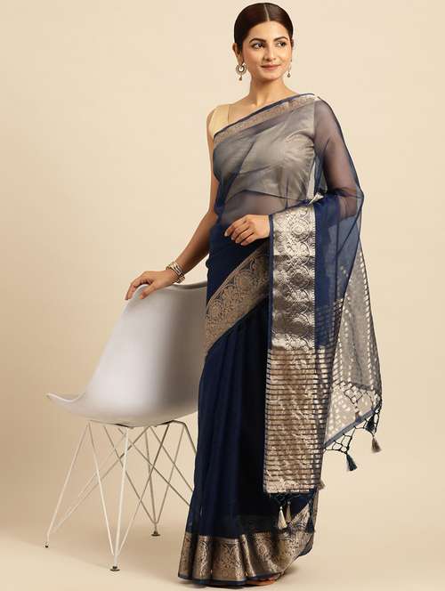 women solid with bordered saree with blouse - 21949776 -  Standard Image - 0