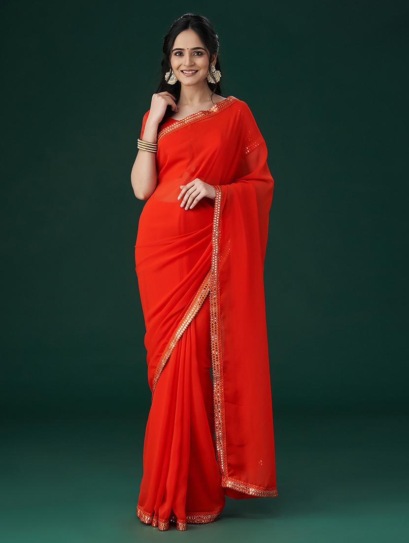 women solid with bordered saree with blouse - 21949789 -  Zoom Image - 0