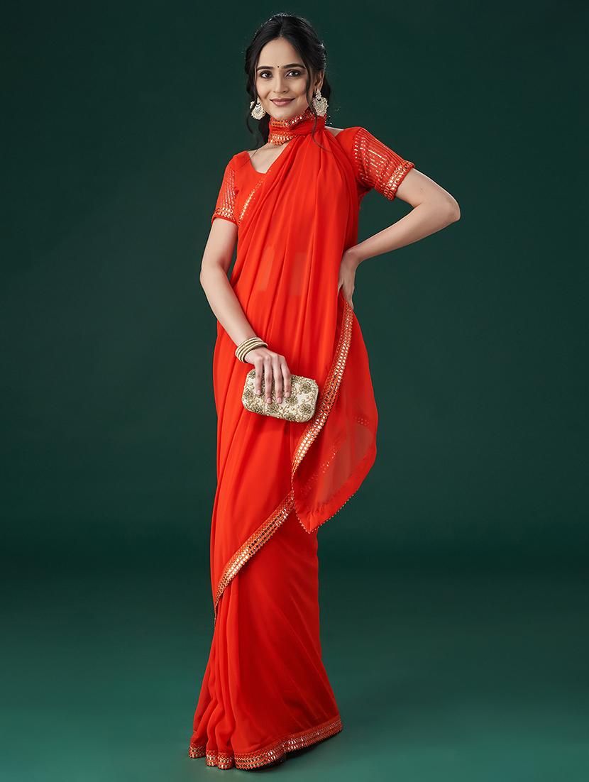 women solid with bordered saree with blouse - 21949789 - Standard Image - 3