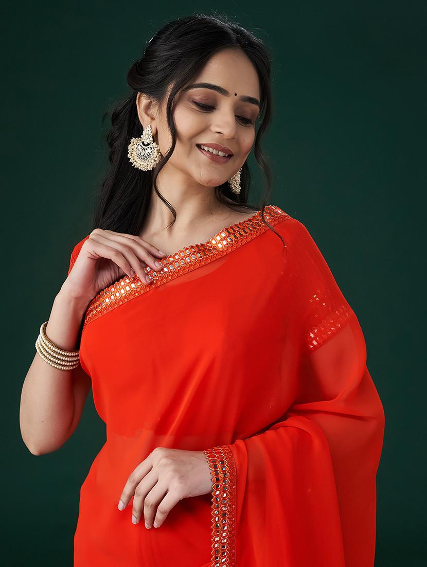 women solid with bordered saree with blouse - 21949789 - Standard Image - 5