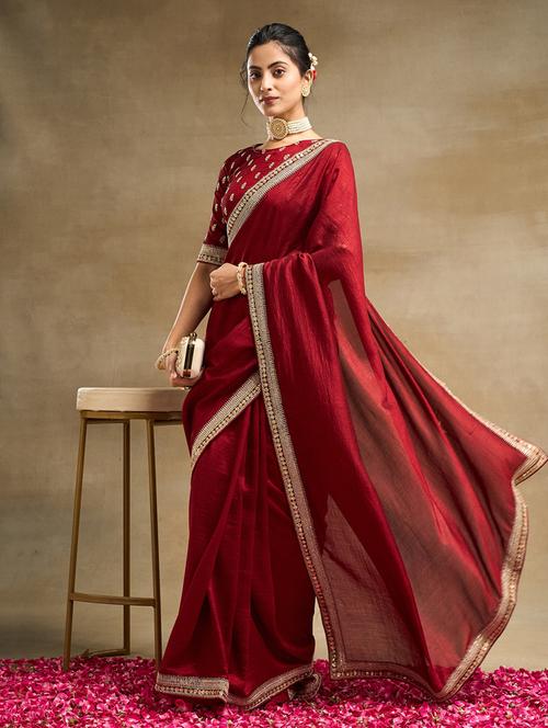 women solid with bordered saree with blouse - 21949800 - Standard Image - 0