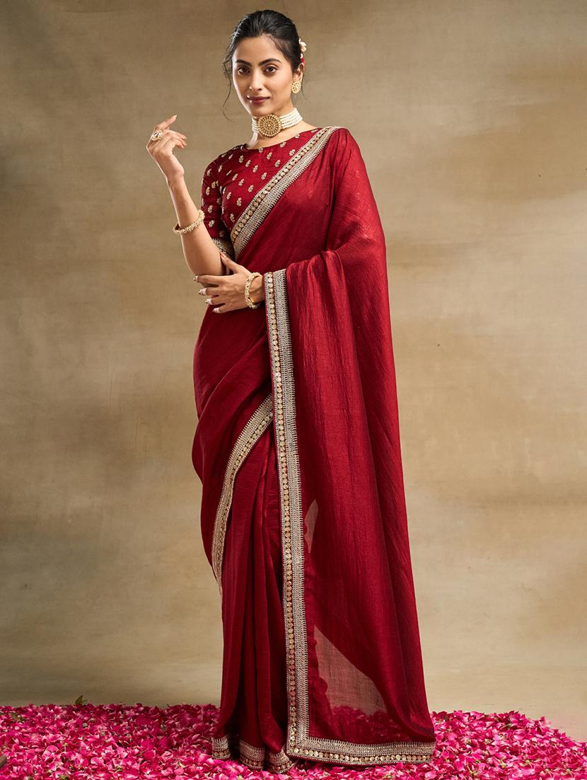 women solid with bordered saree with blouse - 21949800 - Standard Image - 3