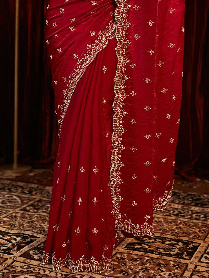 Women Solid With Work Embroidered Saree With Blouse