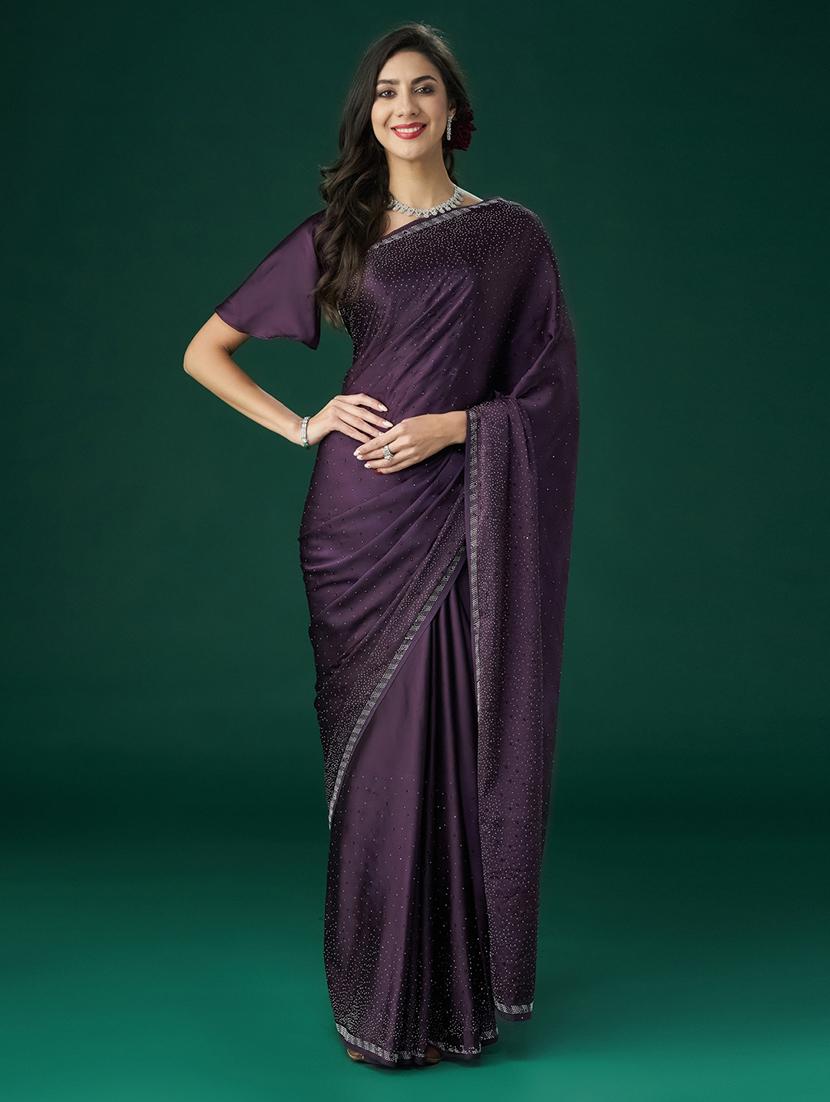 women solid with work embellished saree with blouse - 21949805 - Zoom Image - 0