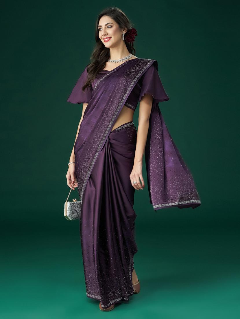 women solid with work embellished saree with blouse - 21949805 - Standard Image - 3