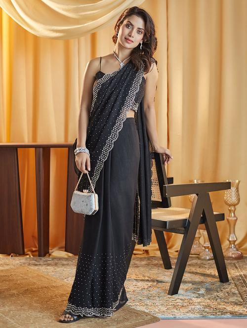 women solid with work embellished saree with blouse - 21949806 - Standard Image - 0