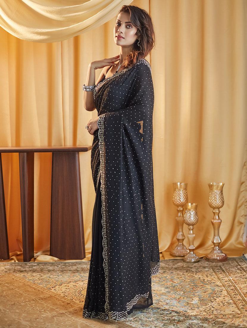 women solid with work embellished saree with blouse - 21949806 - Standard Image - 3