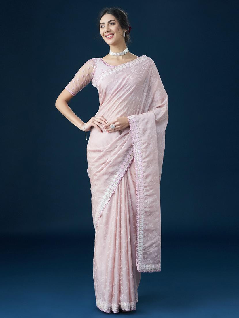 women solid with work embroidered saree with blouse - 21949809 - Zoom Image - 0