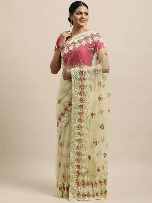 women solid with work embroidered saree with blouse - 21949814 -  Standard Image - 0