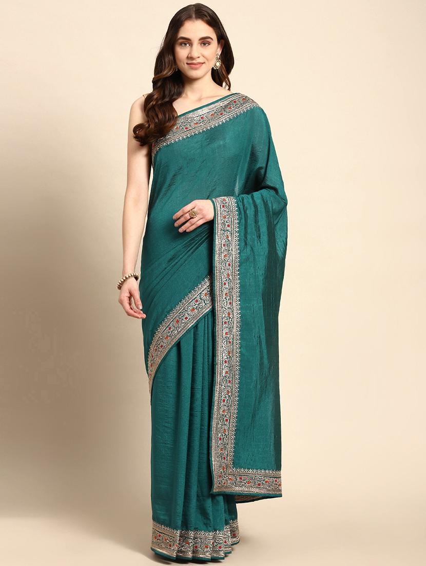 women solid with bordered saree with blouse - 21949825 - Zoom Image - 0
