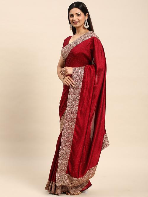 women solid with bordered saree with blouse - 21949827 - Standard Image - 0