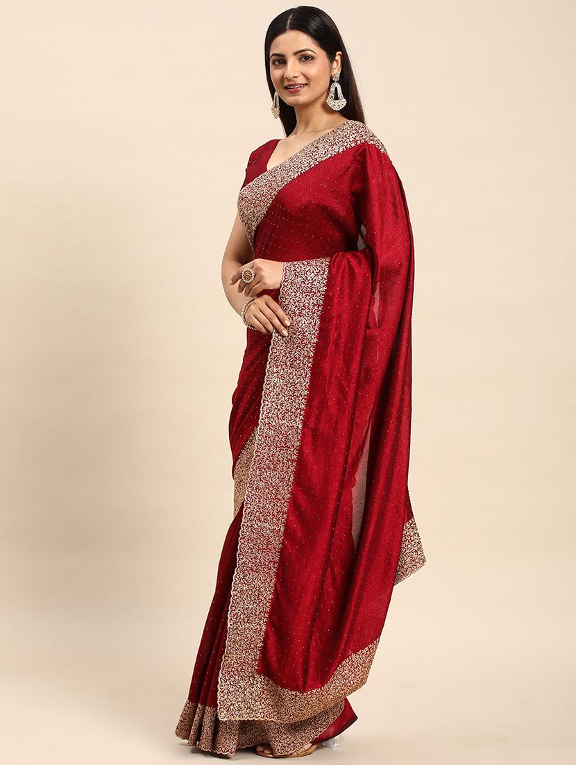 women solid with bordered saree with blouse - 21949827 - Zoom Image - 0