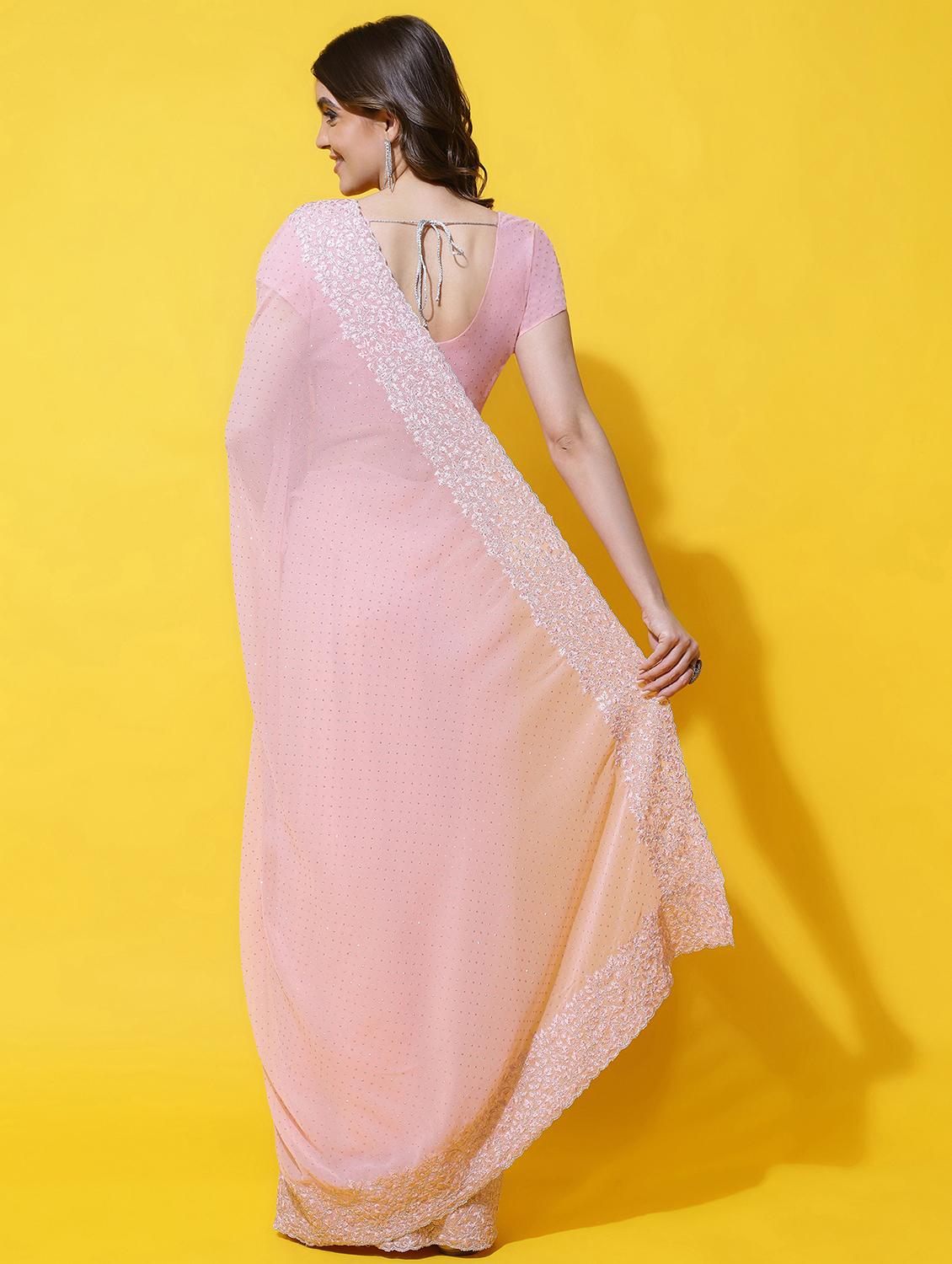 women solid with work embroidered saree with blouse - 21949829 - Standard Image - 3