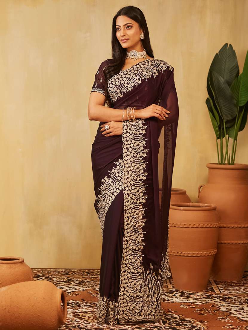 women solid with bordered saree with blouse - 21949838 -  Zoom Image - 0