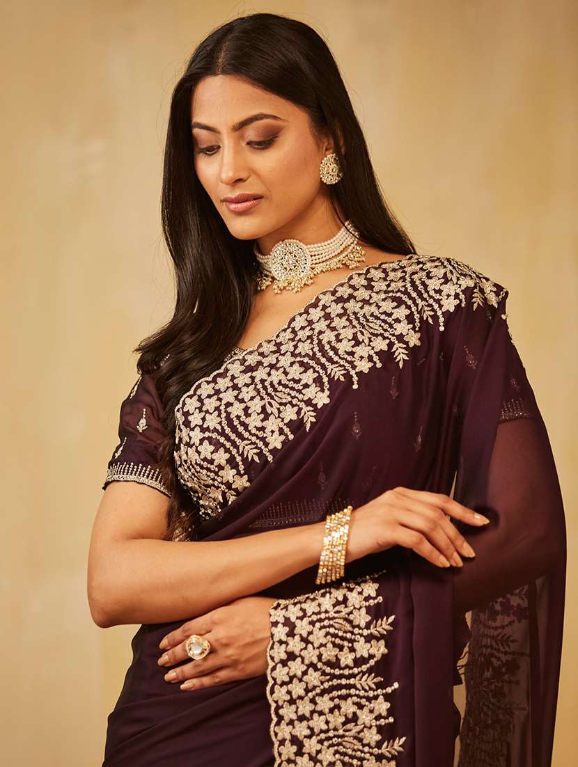 women solid with bordered saree with blouse - 21949838 - Standard Image - 5