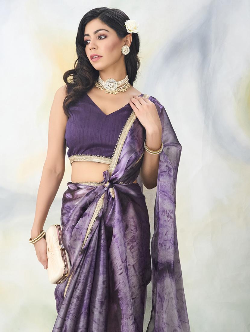 women tie & dye printed saree with blouse - 21949842 - Standard Image - 5