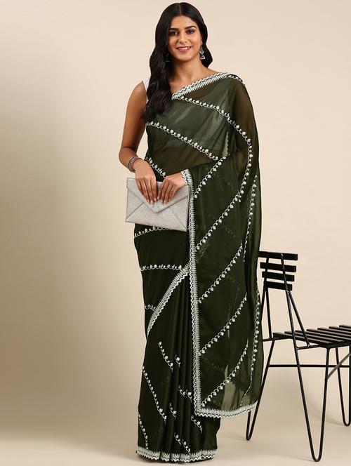 women solid with work embroidered saree with blouse - 21949844 -  Standard Image - 0