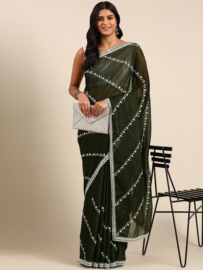 women solid with work embroidered saree with blouse - 21949844 -  Zoom Image - 0
