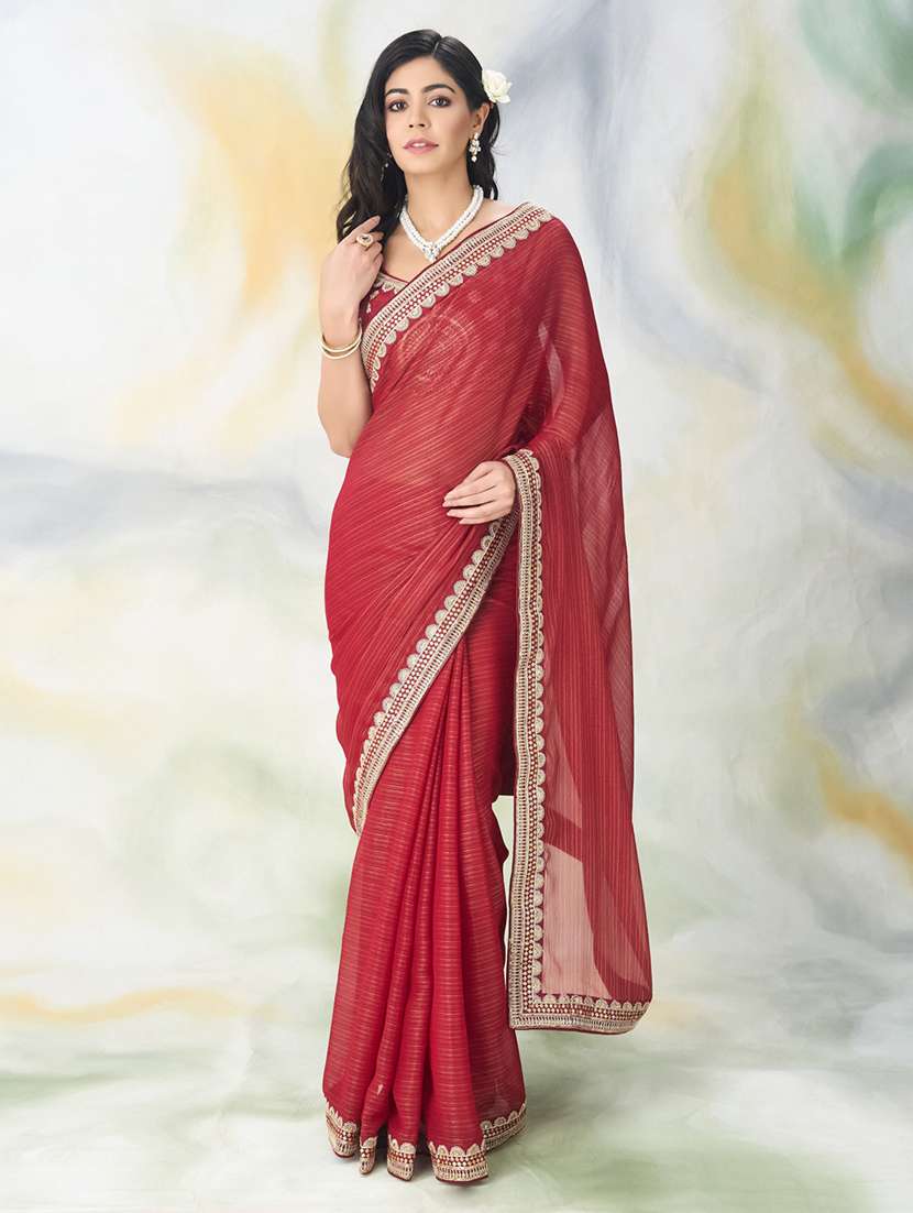women solid with bordered saree with blouse - 21949854 - Standard Image - 3
