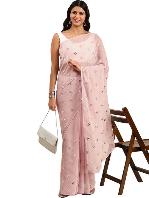 women solid with work embroidered saree with blouse - 21949862 - Standard Image - 0