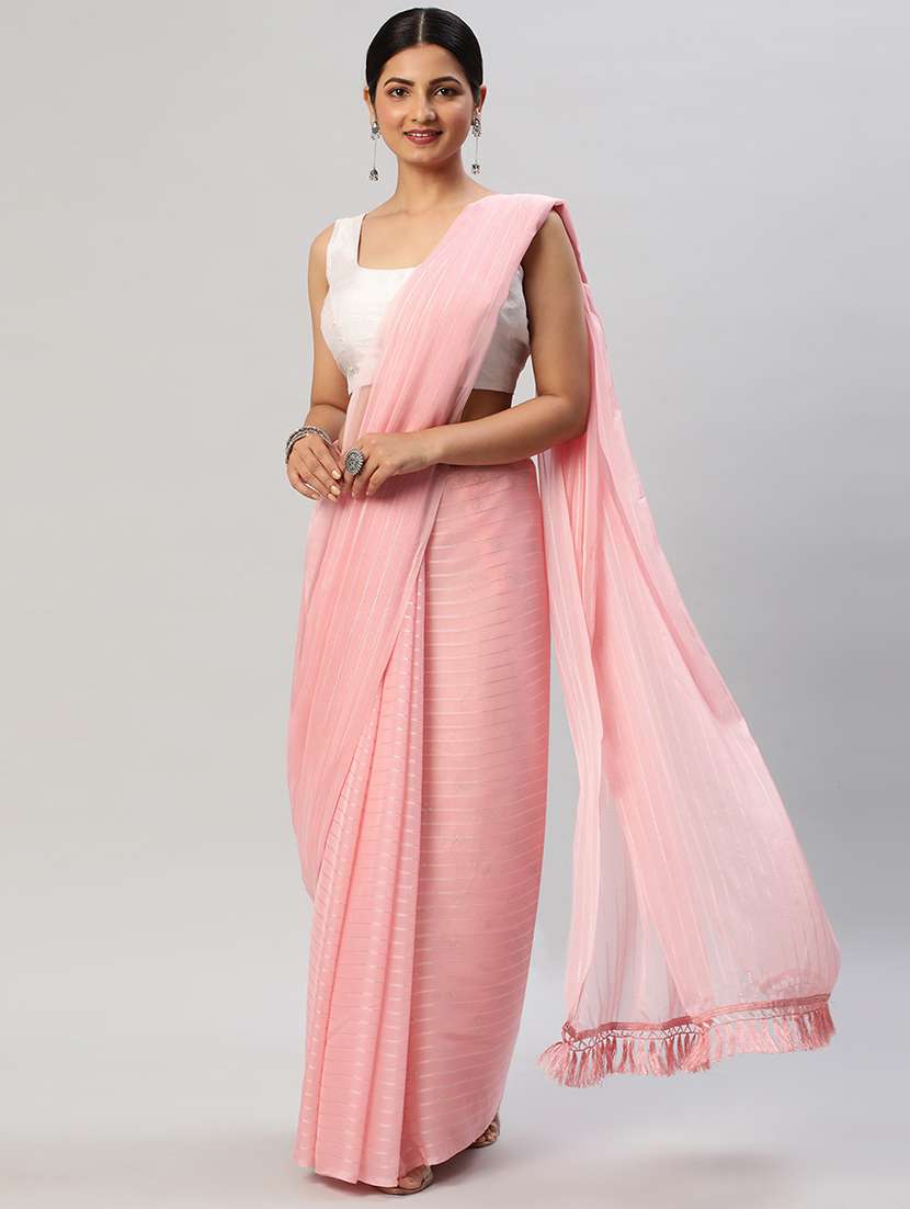 women striped embellished saree with blouse