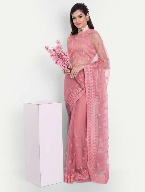 women solid with work embroidered saree with blouse - 21949914 - Standard Image - 0