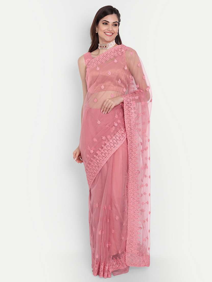 women solid with work embroidered saree with blouse - 21949914 - Standard Image - 3