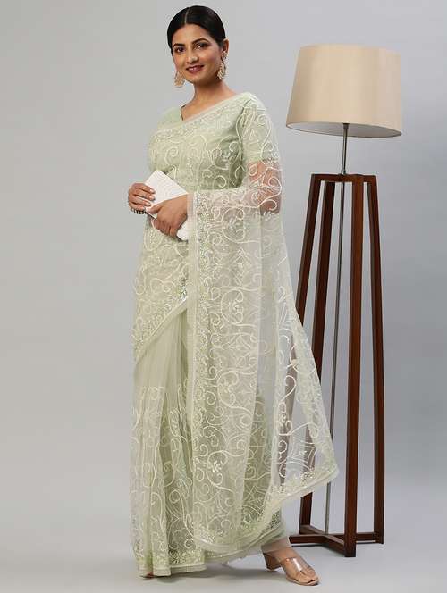women solid with work embroidered saree with blouse - 21949953 -  Standard Image - 0