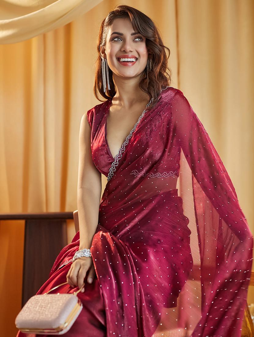 women solid with work embellished saree with blouse - 21949962 - Standard Image - 3