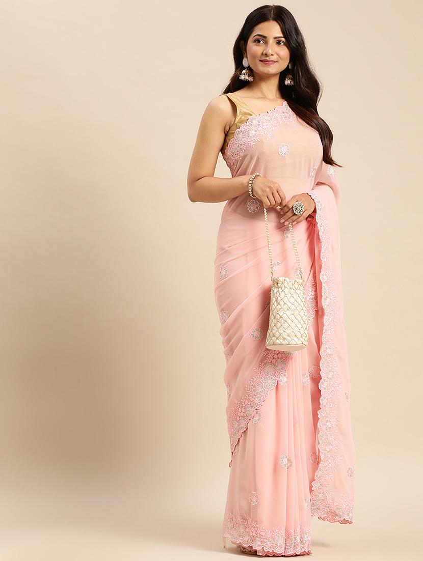 women solid with work embroidered saree with blouse - 21949982 - Standard Image - 3
