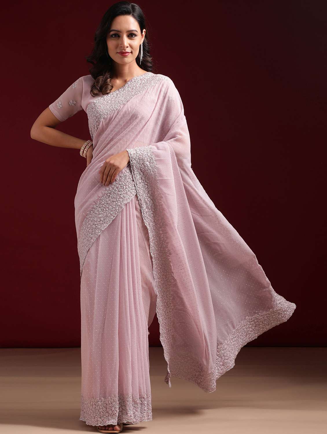 women solid with work embroidered saree with blouse - 21950000 -  Zoom Image - 0