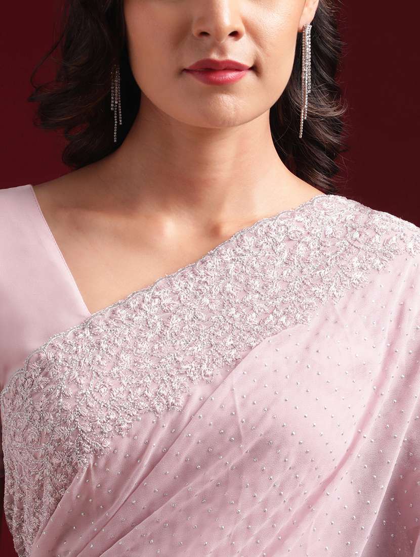 women solid with work embroidered saree with blouse - 21950000 -  Standard Image - 5