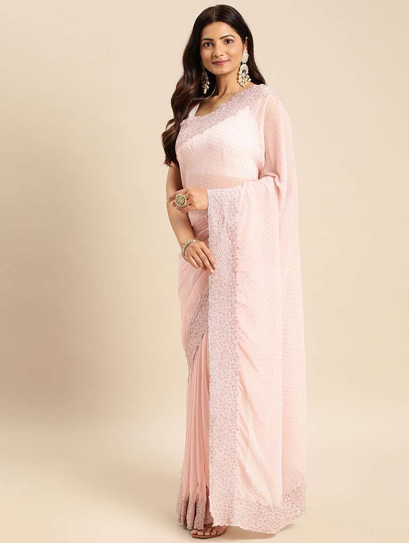 women solid with work embroidered saree with blouse - 21950001 - Standard Image - 3