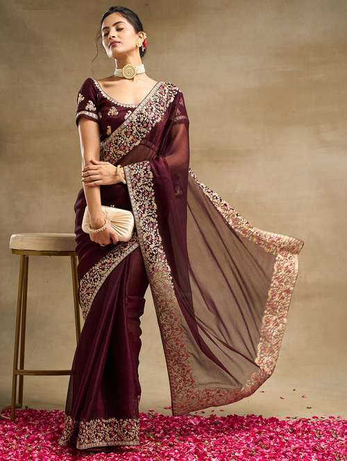 women solid with bordered saree with blouse - 21950035 -  Standard Image - 0