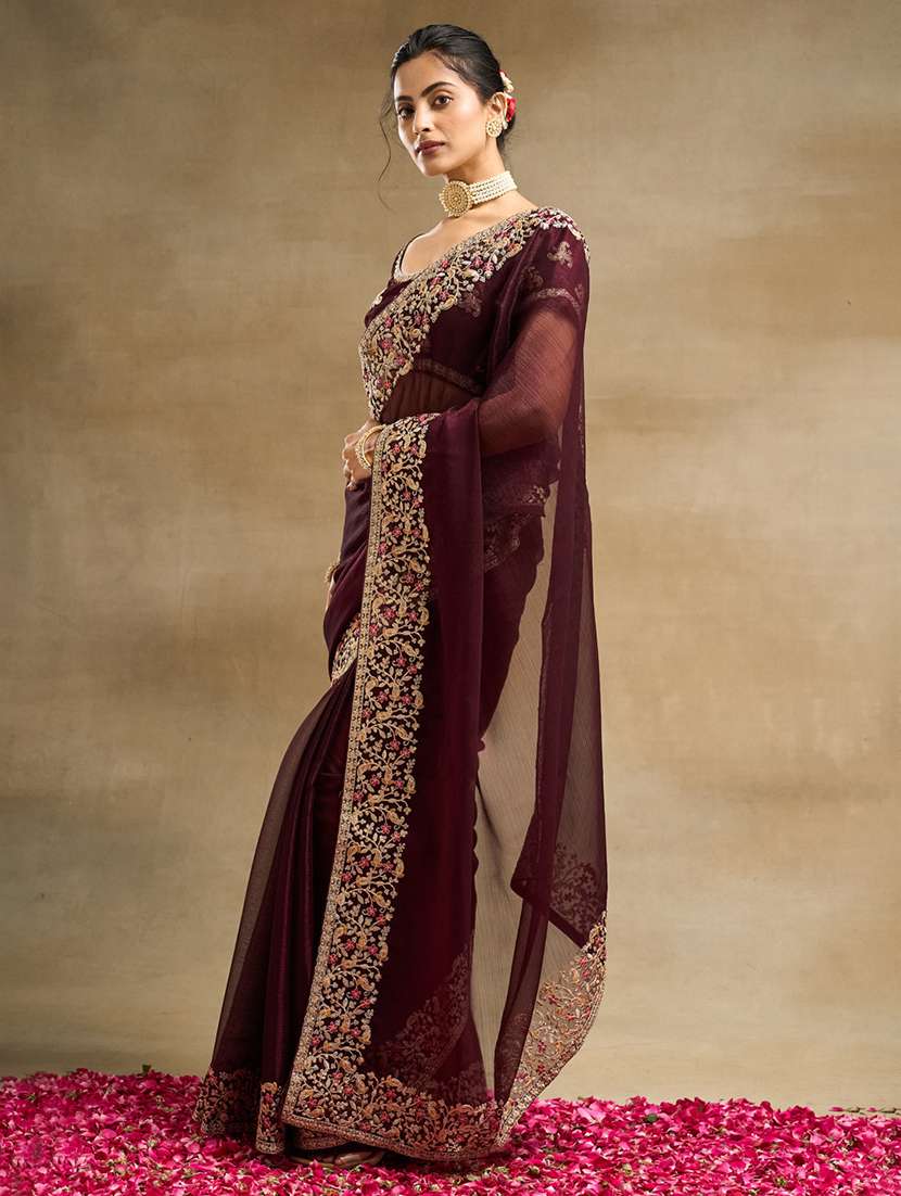 women solid with bordered saree with blouse - 21950035 - Standard Image - 3