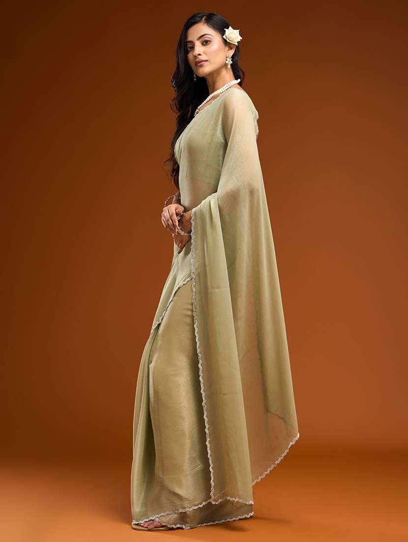 women solid with embellished bordered saree with blouse - 21950041 -  Standard Image - 3