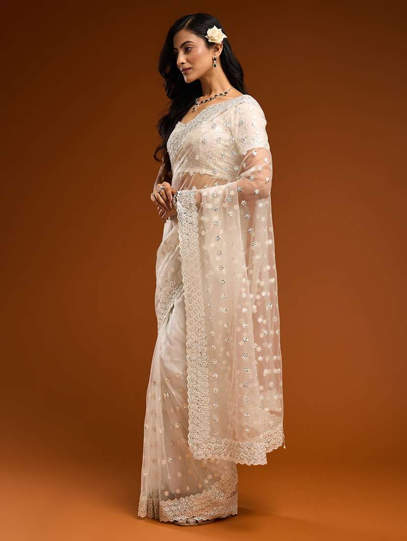 women solid with work embellished saree with blouse - 21950042 -  Standard Image - 3