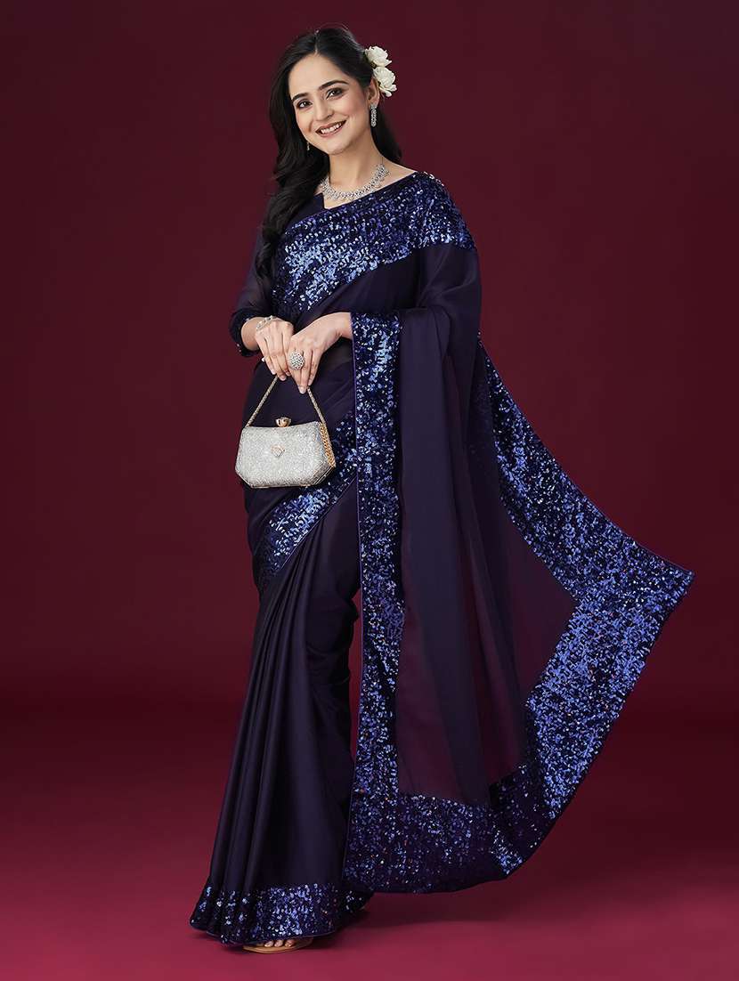 women solid with bordered saree with blouse - 21950048 -  Standard Image - 3