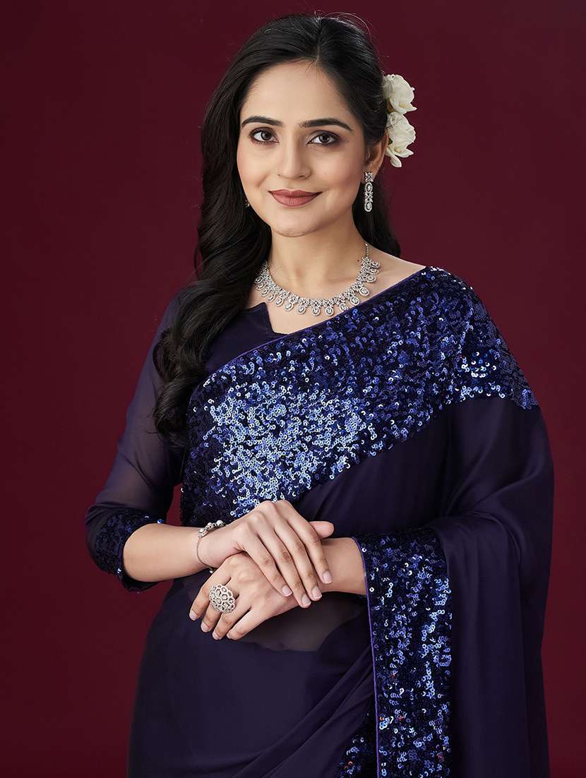 women solid with bordered saree with blouse - 21950048 -  Standard Image - 5