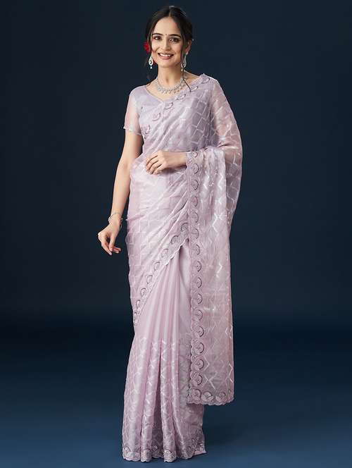women solid with work embellished saree with blouse - 21950051 -  Standard Image - 0