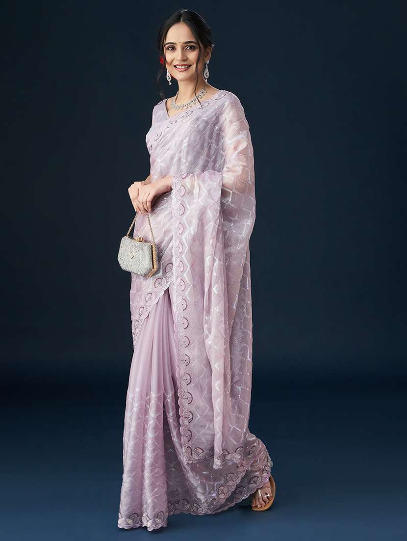 women solid with work embellished saree with blouse - 21950051 - Standard Image - 3