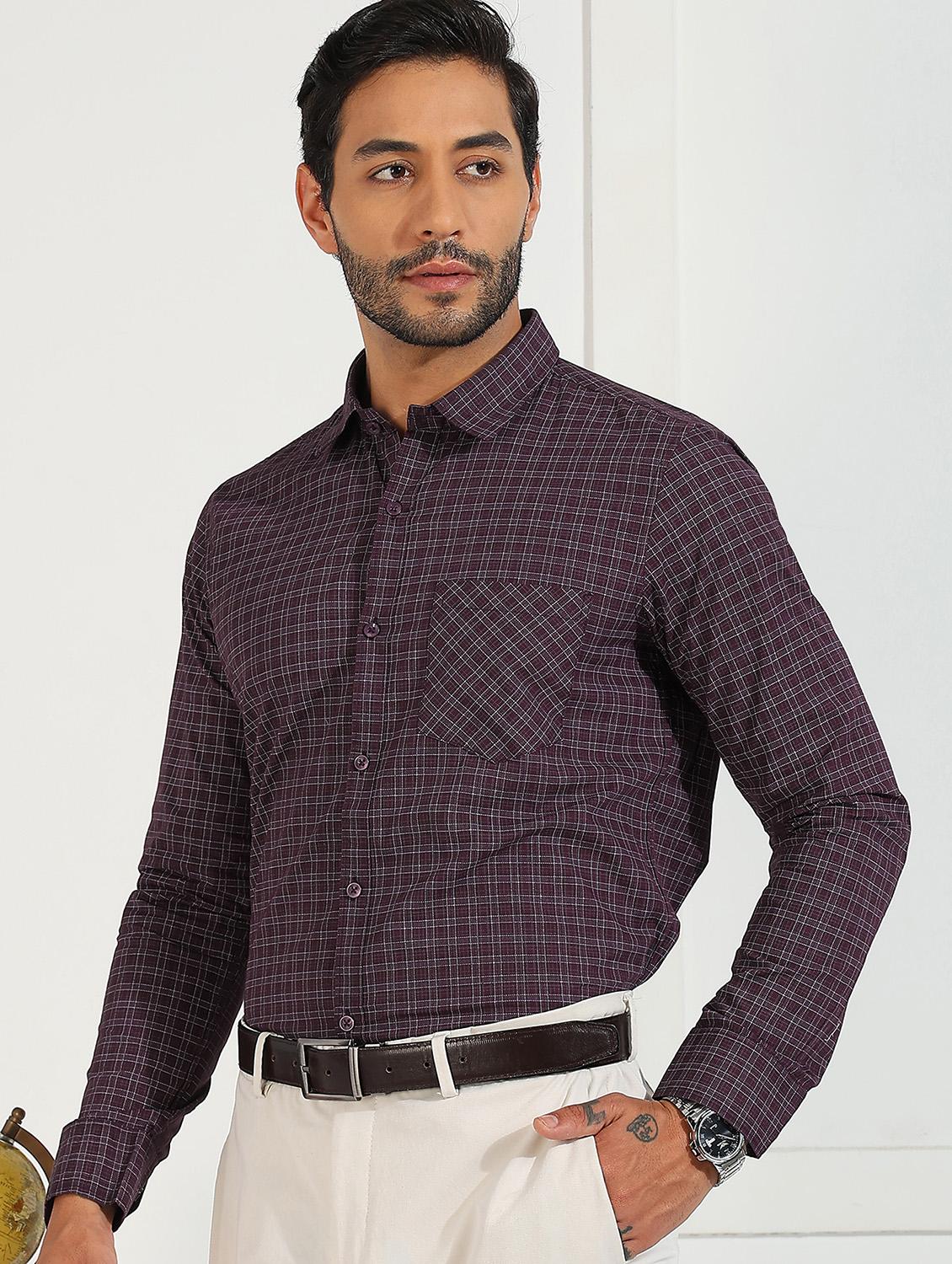 men checkered long sleeve regular fit formal shirt - 21950118 - Zoom Image - 0