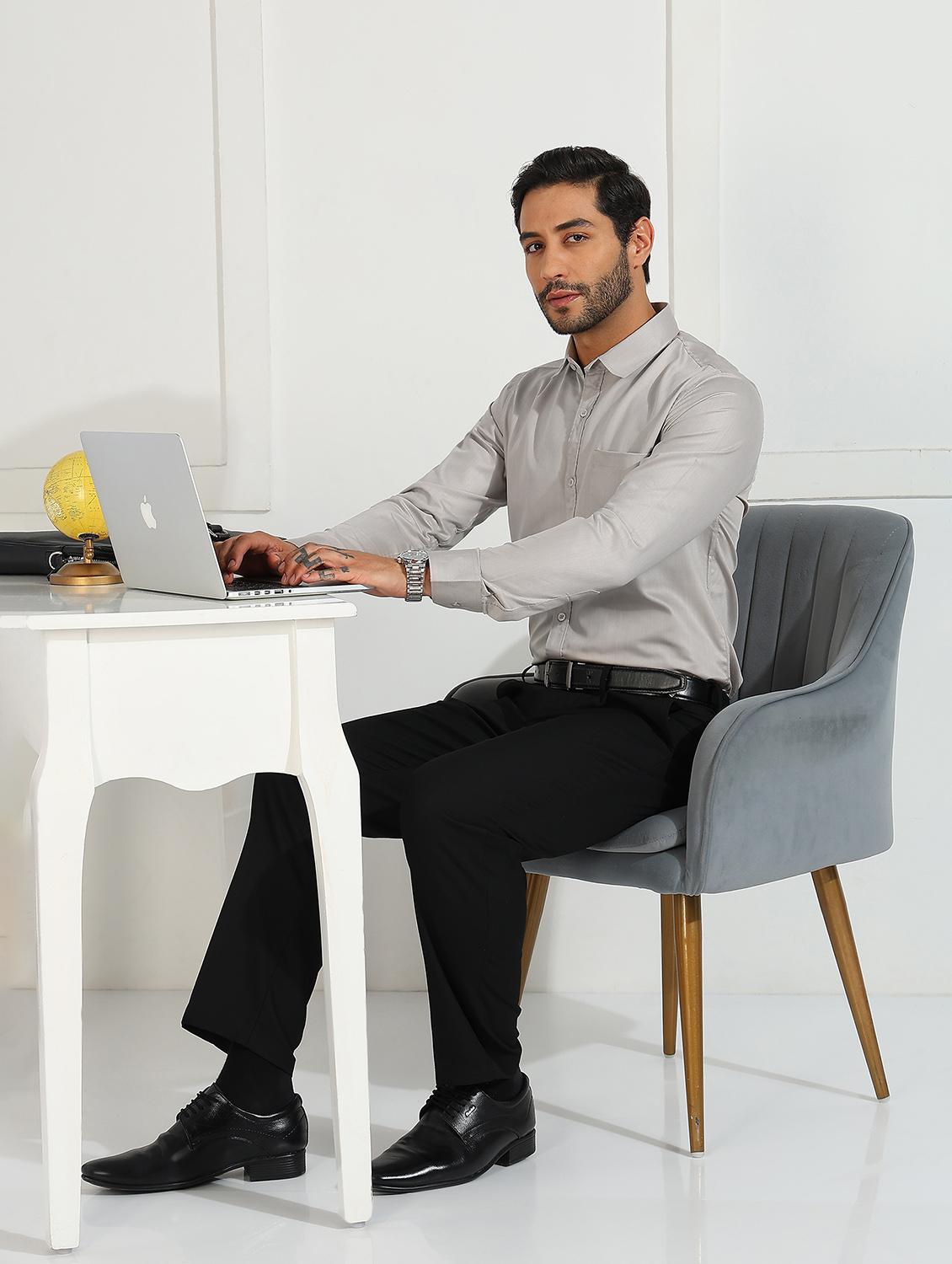 men solid long sleeve regular fit formal shirt - 21950159 - Standard Image - 5