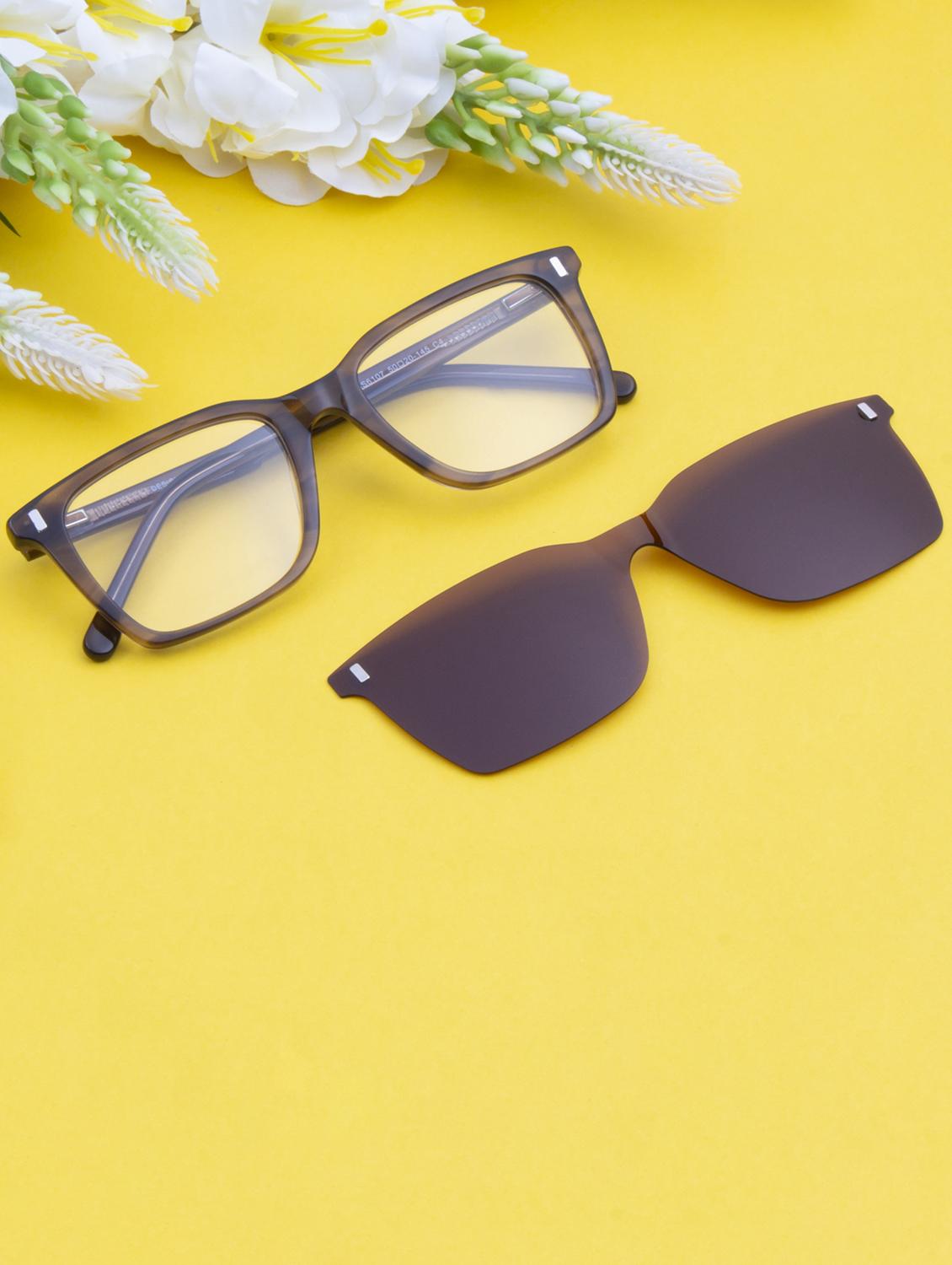 ted smith unisex brown wayfarer acetate clip on frames clip on sunglasses with polarized lens - 21950185 - Zoom Image - 0