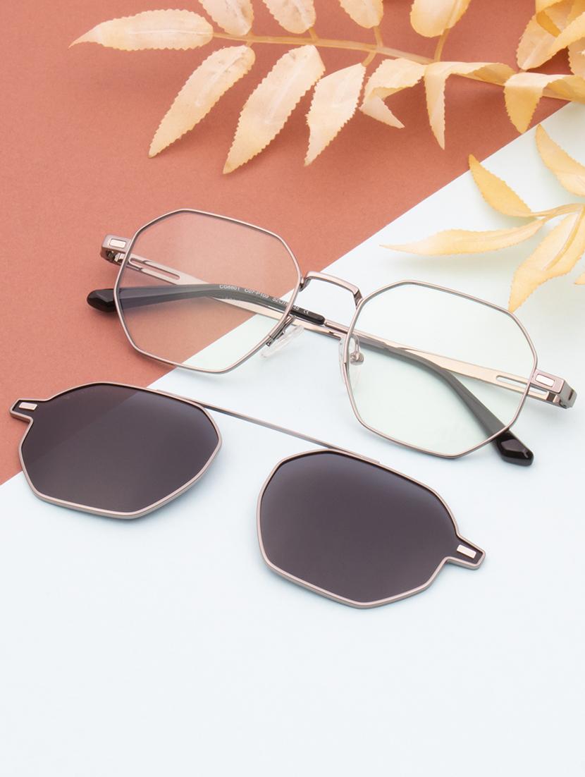 ted smith unisex silver-black hexogan metal clip on frames clip on sunglasses with polarized lens - 21950196 - Zoom Image - 0