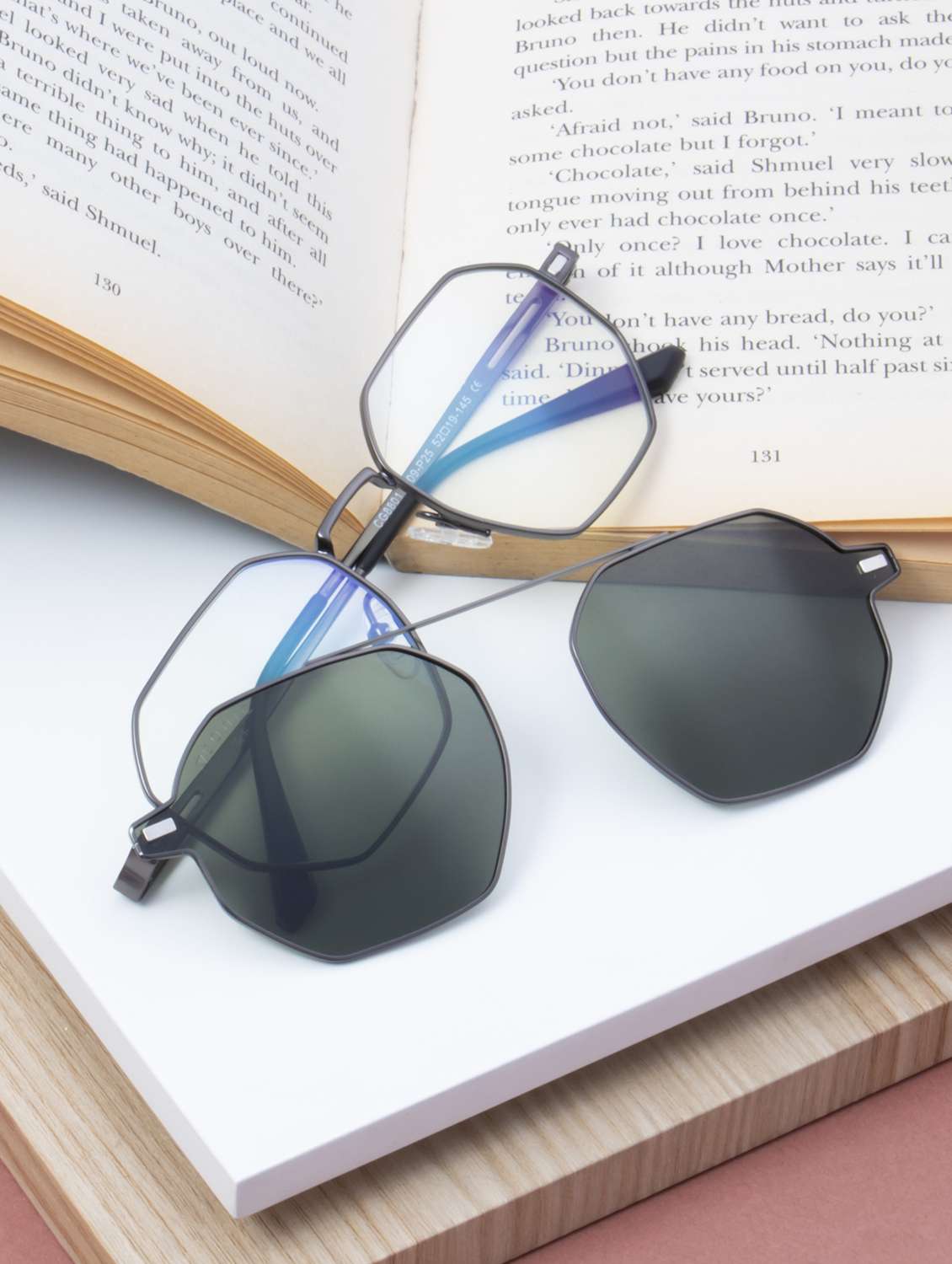 ted smith unisex gunmetal-green hexogan metal clip on frames clip on sunglasses with polarized lens