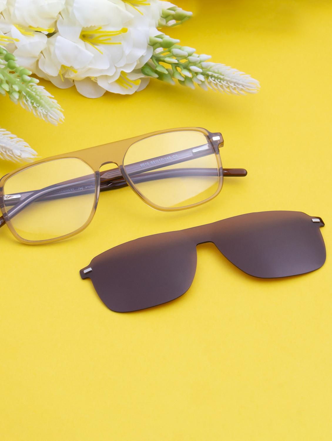 ted smith unisex brown aviator acetate clip on frames clip on sunglasses with polarized lens - 21950199 - Zoom Image - 0
