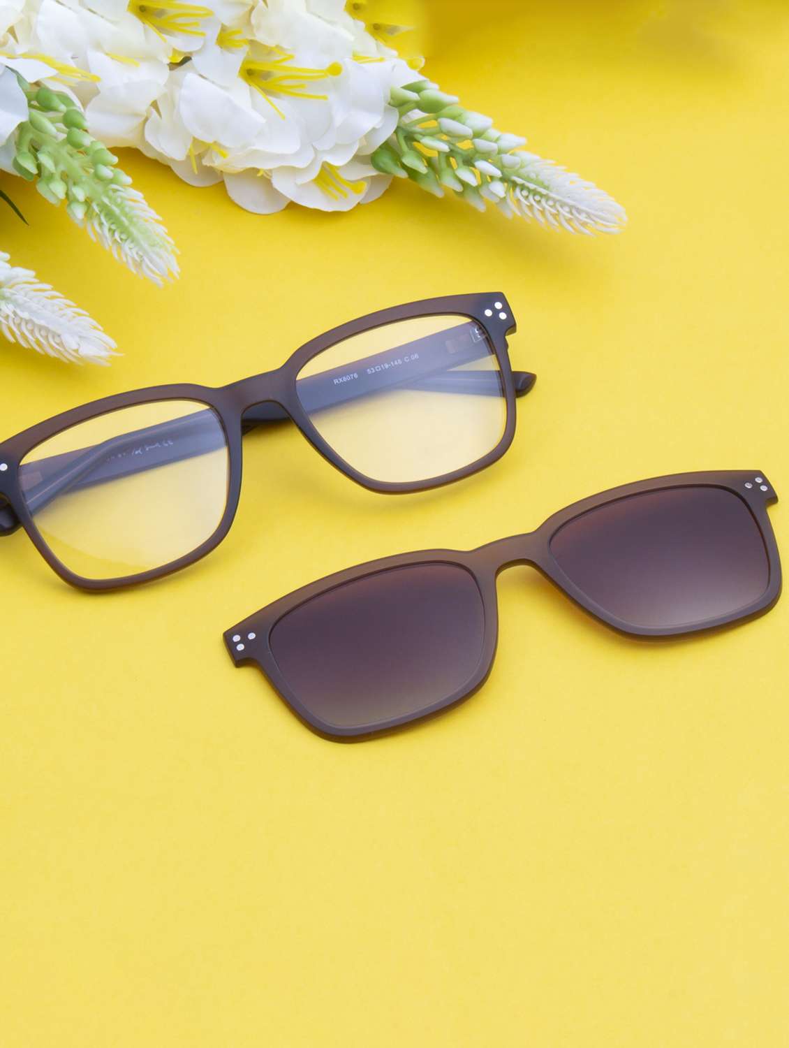 ted smith unisex brown square clip on frames clip on sunglasses with polarized lens