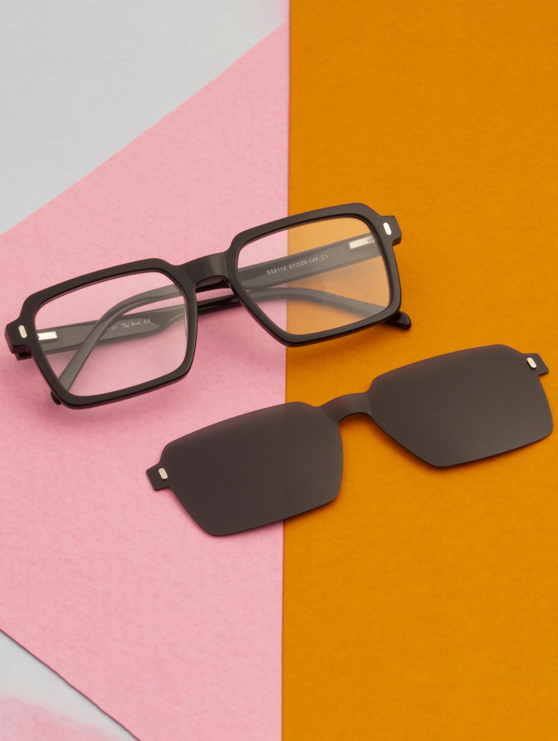 ted smith unisex black square acetate clip on frames clip on sunglasses with polarized lens - 21950204 - Zoom Image - 0