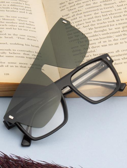 ted smith unisex black-green square acetate clip on frames clip on sunglasses with polarized lens - 21950208 - Standard Image - 0